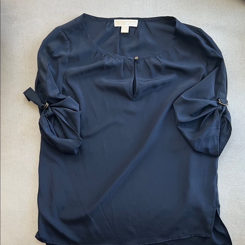 MICHAEL Michael Kors Navy Tie-Sleeve Keyhole Blouse